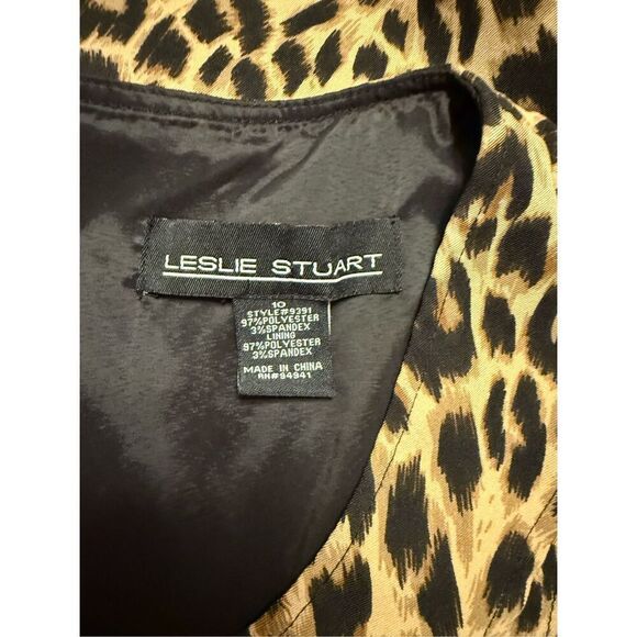 Leslie Stuart Leopard Print Dress Sz. 10 Lined Back Zip Career Party - Picture 9 of 10